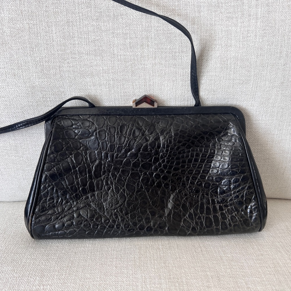Vintage Antonio Scepi for Holt Renfrew Black Leather Crocodile-Embossed Purse